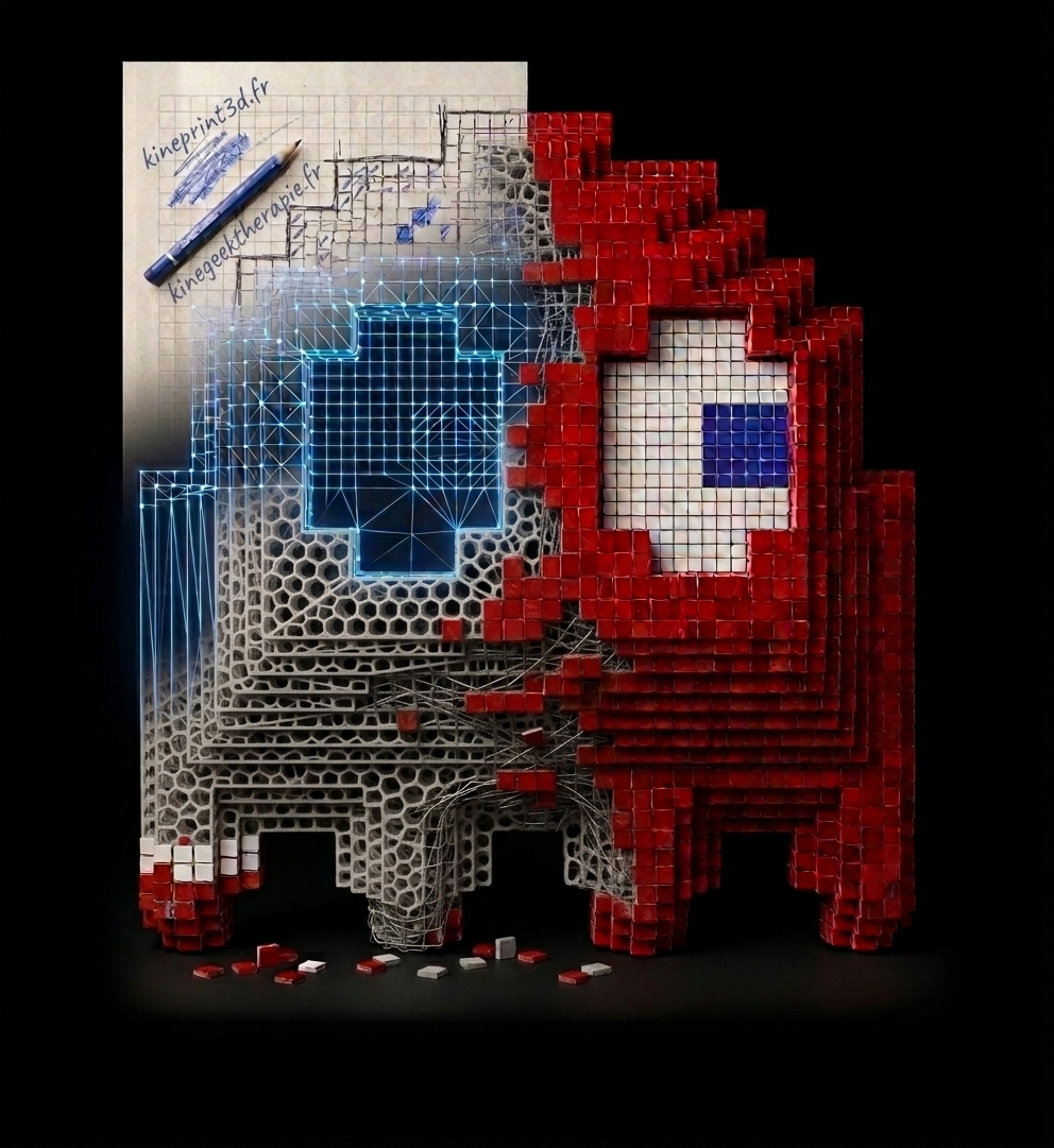 Fantôme pixel art 3D — KinéGeek Thérapie & KinePrint3D